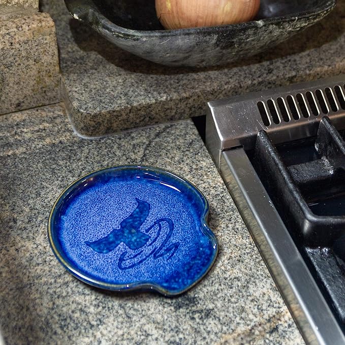 Georgetown Pottery Spoon Rest Blue Whale Tale, Handmade, Made in USA, Ceramic