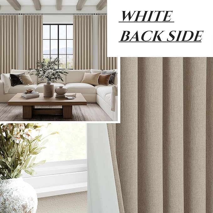 100% Blackout Viral Curtains 84 Inch Length 2 Panels Set Farmhouse Style for Bedroom Windows/Living Room Thermal Insulated Neutral Drapes Linen Blend Dark GreyBeige 7ft Long Pinch Pleated with Hooks