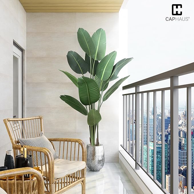 CAPHAUS 7 Feet Artificial Bird of Paradise, 84 Inch with 17 Trunks, Premium UV Resistant Lifelike Fake Plant in Pot with Dried Moss for Office, Indoor/Outdoor Use & Tropical Home Décor