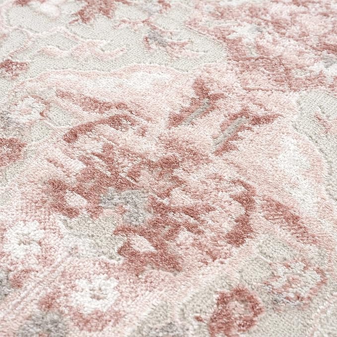 Blush & Light Pink Collection Zora Bohemian Oriental Medallion Runner Rug - Traditional Floral Carpet for Hallway, Kitchen - Blush, Pale Pink, Cream - 2'7" x 10' Runner