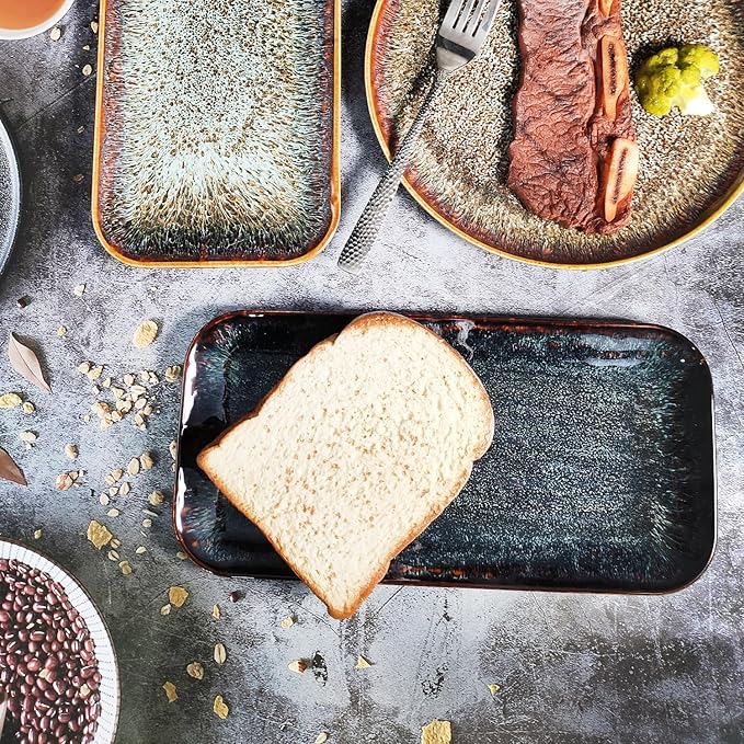 Ceramic Serving Dinner Plate Set, 4-Piece for Main Meals, Tacos, Lunches, Snack, Platters - Microwave and Dishwasher Safe, Scratch Resistant, Kitchen Serving Dinnerware, Black 12.4 Inch