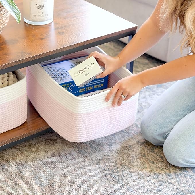 NaturalCozy Storage Baskets 16.8”x13”x7.6” Cotton Rope Woven Baskets for Organizing 3-Pack | Toy Storage Bins | Basket for Shelves, Laundry, Blanket, Clothes, Closet, Kitchen, Bathroom, Gifts