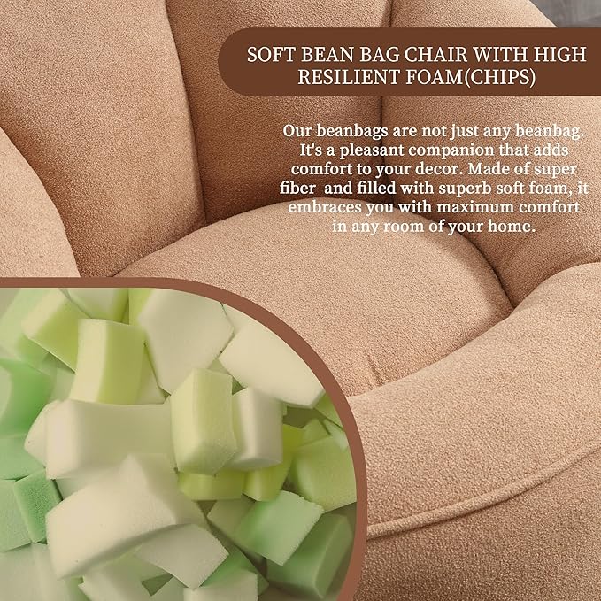 Bean Bag Sofa Chair with Foam Padded Velvet Bean Bag Chair with Soft Foam Padded Ottoman