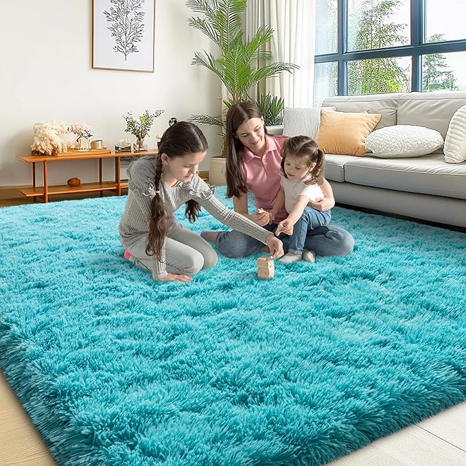 6x9 Area Rugs for Living Room, Fluffy Shaggy Rug Soft Carpets, Rugs for Bedroom Nursery Kids Room Dorm Home Decor Aesthetic, Teal Blue