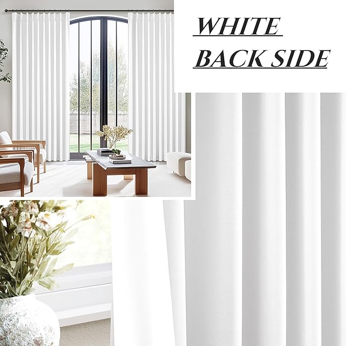Custom Solid Bright White Memory Trained Pinch Pleated Curtains 86 Inches Long 2 Panels Set for Living Room, Blackout Natural Linen Modern Viral Drapes Hooks Rings 40 x 86 Inches Length Windows Burg