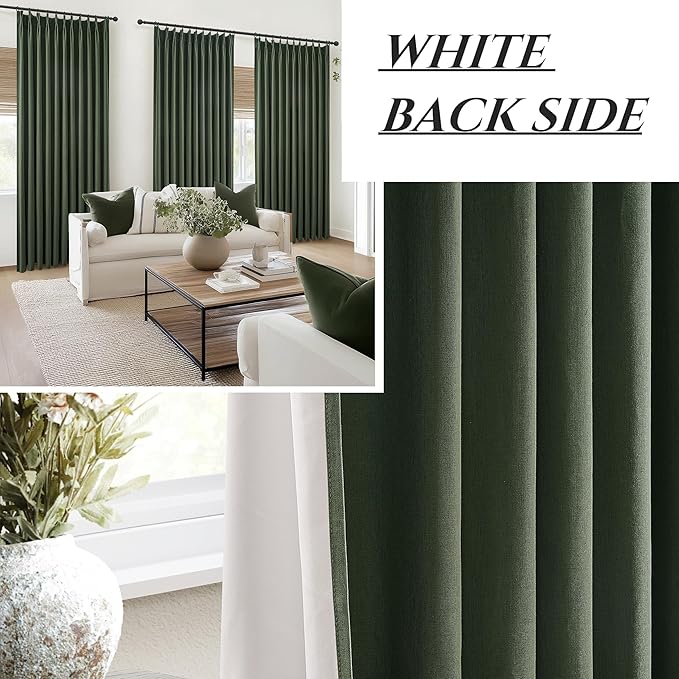 Curtains 70 Inch Length Extra Wide Pinch Pleated Blackout Curtain for Sliding Glass Door/Living Room, Farmhouse Olive Green Thick Heavy Duty Insulated Large Window Drapes (70"Wx90"Lx2Panels Loden)