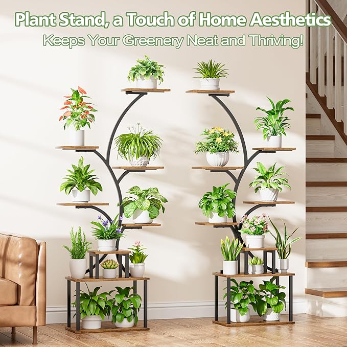 Plant Stand Indoor with Grow Light - 62" Tall Plant Shelf, 8 Tiered Plant Stands for Indoor Plant Multiple, Metal Plant Shelf Display Rack Holder, Flower Stand for Indoor Plants, Living Room, Patio, 2Pack