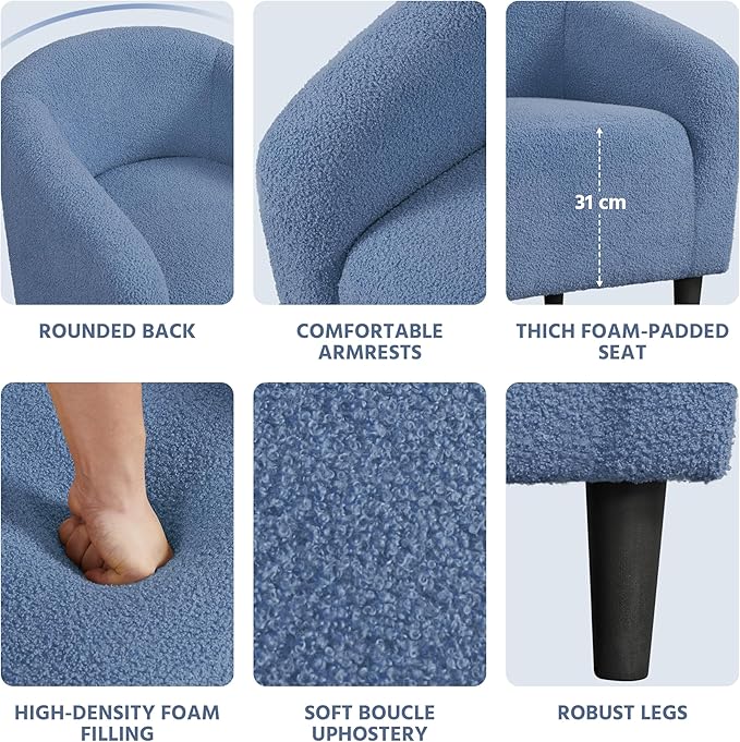 Yaheetech Barrel Chairs, Furry Accent Chairs, Sherpa Chairs with Soft Padded Armrest, Fuzzy Club Chairs for Living Room Bedroom Waiting Room Office, Accent Chairs Set of 2, Blue