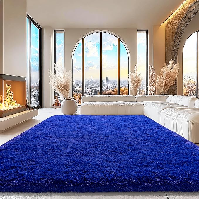 9x12 Area Rugs for Living Room, Blue Fluffy Shaggy Rug Soft Carpets, Big Rugs for Bedroom Nursery Kids Room Dorm Home Decor Aesthetic, Navy Blue