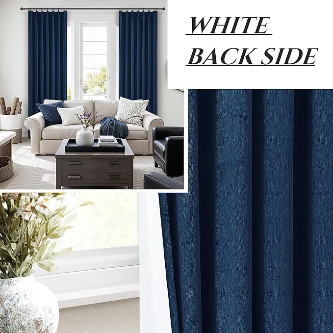 Navy Blue Blackout Curtains 84 Inch Length for Kids/Boys Rooms/Bedroom, Pinch Pleated Drapes with Hooks Viral Linen Thermal Coastal Curtain Dark Blue Window Burg (40" Wx84 Lx 2 Panels)