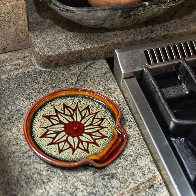 Georgetown Pottery Spoon Rest Hamada Sunflower, Handmade, Made in USA, Ceramic