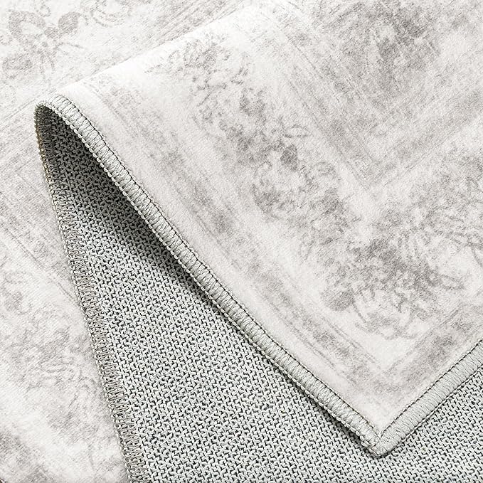 Runner Rug 2x7 Washable Light Gray Hallway Runner Vintage Boho Medallion Non Slip Grey Distressed Retro Carpet Indoor Low Pile Long Soft Rug for Kitchen Entryway Bedroom Bathroom Laundry