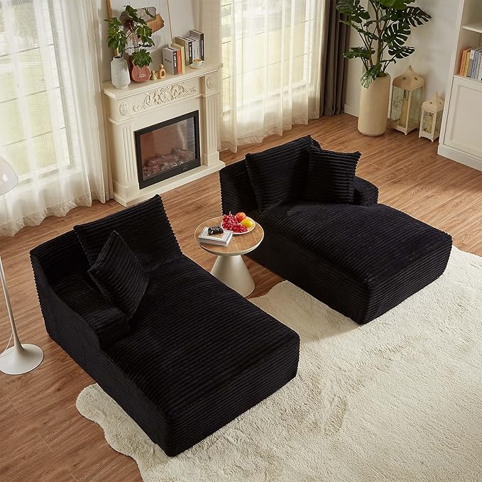 GNIXUU 78.8" Oversized Double Boneless Chaise Lounges Sofa Indoor, Comfy Modern Corduroy Compressed Cloud Couch, Upholstered Sleeper Loveseat Bed for Living Room Bedroom Apartment(Black)