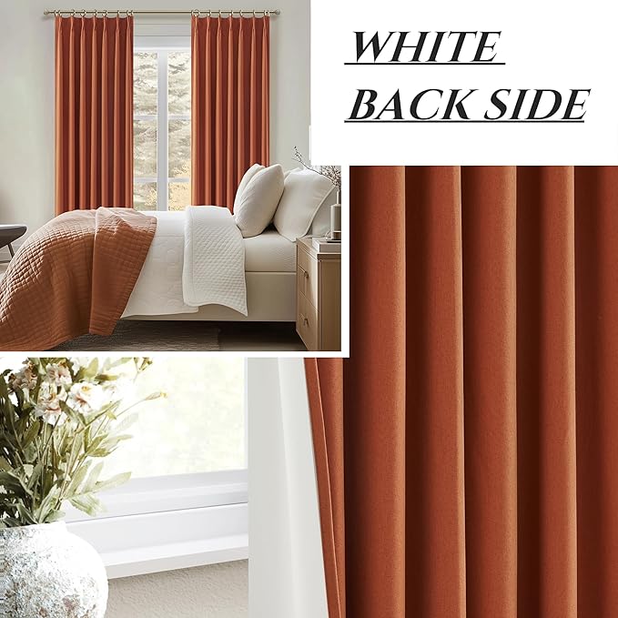 Fall Burnt Orange Curtains Pinch Pleated Blackout 90 Inches Long 2 Panels Set,Terracotta Autumn Color Decor Retro for Living Room/Bedroom Antique Copper Rust Boho 70s Window Drapes Thermal (W40"xL90")