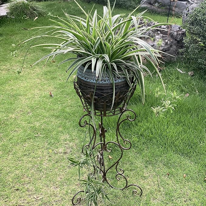 2 Pack Metal Tall Plant Stands, 25 Inch Wrought Iron Plant Stand, Heavy Duty Pot Stand Pedestal Holders, Unique Decorative Potted Planter Display Rack for Indoor Outdoor Garden Patio Lawn