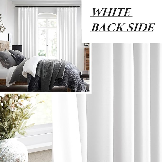 Pinch Pleated Bright White Blackout Curtains 105 Inches Long for Bedroom 2 Panels Set, Modern Linen Blend Heavy Thermal Decor Curtain Room Darkening Privacy Office /Kids Room Window Drapes 40"Wx105"L
