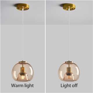 Light Coffee Glass Pendant Lights Kitchen Island Gold Hanging Light Fixture Glass Globe Pendant Light Modern Pendant Lighting for Kitchen Island Bedroom Dining Room (7.87", 2 Pack)