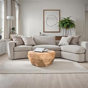 The Urban Port 33-Inch Diamond Shape Acacia Wood Coffee Table with Smooth Top, Natural Brown