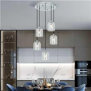 Modern Chrome Pendant Lights Kitchen Island Ceiling Chandelier Indoor Crystal Hanging Light Fixtures for Dining Room Kitchen Living Room Bedroom（5Light）