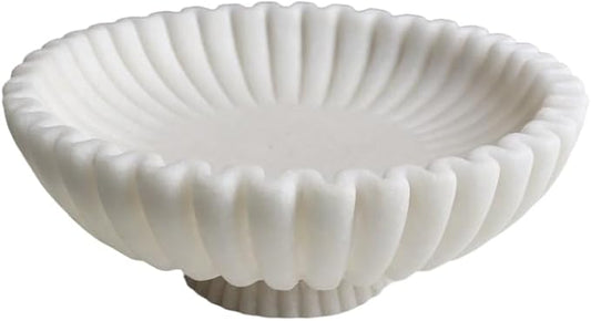 12" Large Decorative Bowl decor , Scalloped Pedestal Bowls for Modern Home Decor,Ruffle Decor,Stylish Key Bowl for Entry Table,Decorative Fruit Bowl for Kitchen Counter,Artificial Stone Milky white