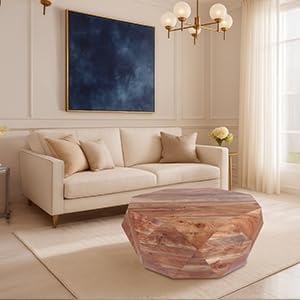 The Urban Port 33-Inch Diamond Shape Acacia Wood Coffee Table with Smooth Top, Natural Brown