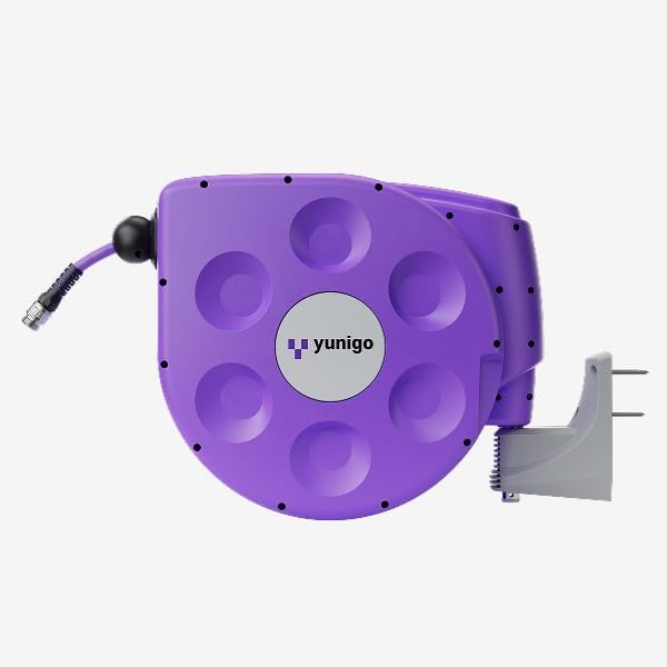 UNITY Wall-Mounted Retractable Hose Reel, 100ft, Slow Rewind, Complete System with Spray Nozzle, 180° Pivoting Mount, Fully Preassembled Compact System for Clean, Easy Watering