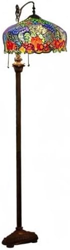 Bieye L10574 Wisteria and Rose Flower Tiffany Style Stained Glass Floor Lamp with 16 inch Wide Shade, 63 inch Tall
