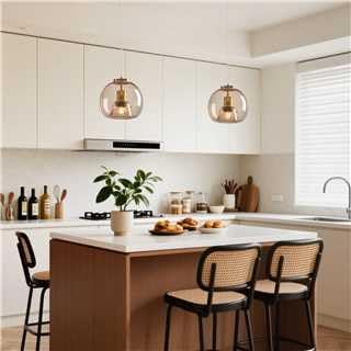 Light Coffee Glass Pendant Lights Kitchen Island Gold Hanging Light Fixture Glass Globe Pendant Light Modern Pendant Lighting for Kitchen Island Bedroom Dining Room (7.87", 2 Pack)