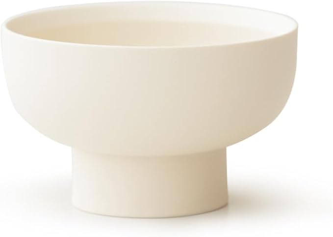 High-foot Fruit Bowl, Ceramic Pedestal Decorative Bowl, Round Bowl for Salad, H3.8" × W6.7" Small Size, 27oz, Matte Crème