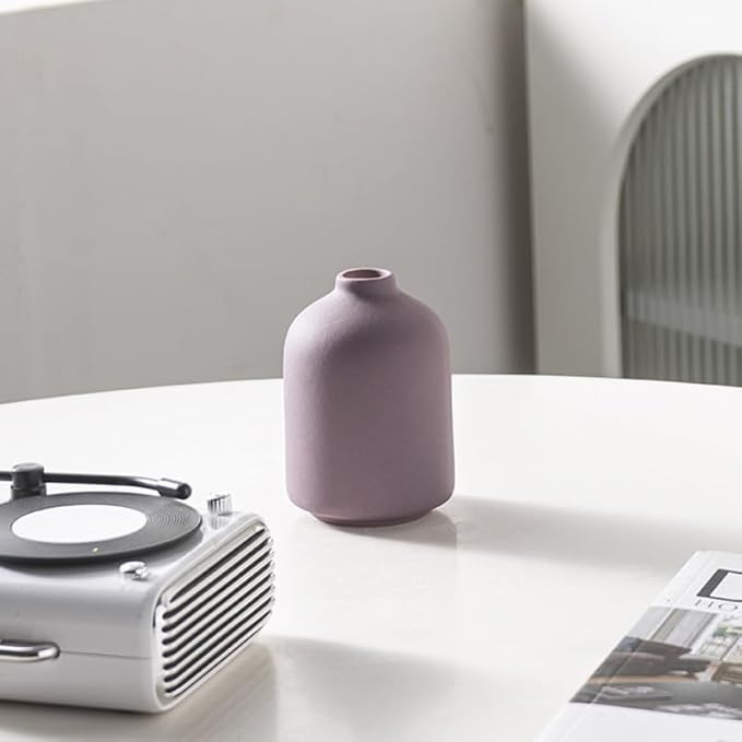 Ceramic Vase Set of 3, Rustic Modern Brown Vases for Bouquet, Fresh or Dried Plants, Home Decor-Modern Decorative Ceramic Flowers Vase for Rustic Home Decor (Black-Pink)