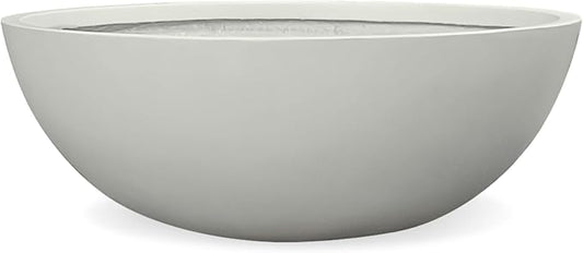 6.9"H x 19.7"D Round Bowl Fiberstone Planter for Succulent and Lotus, Drainage Hole, Weather Resistant for Indoor and Outdoor Use, Included 2 Extra Coco Mats (Light Gray, 17.9" Pot Opening)