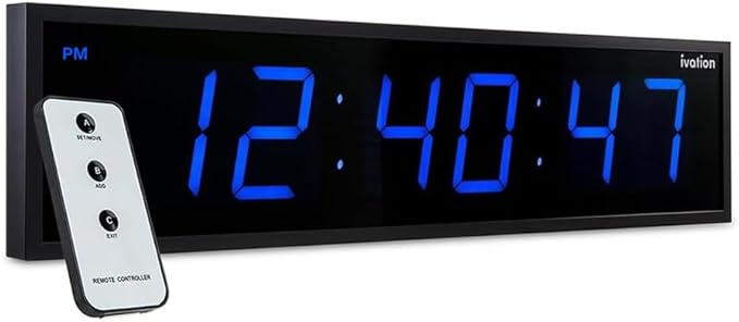 Ivation Oversized Large Digital Wall Clock - Big LED Digital Clock w/Large Display, Shelf or Wall Mount (30 Inch - Blue) 6 Brightness Levels | Time Memory | Remote, Mounting Holes & Hardware