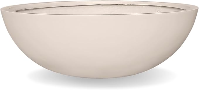 7.7"H x 22"D Round Bowl Fiberstone Planter for Succulent and Lotus, Drainage Hole, Weather Resistant for Indoor and Outdoor Use, Included 2 Extra Coco Mats (Kilim Beige, 19.9" Pot Opening)