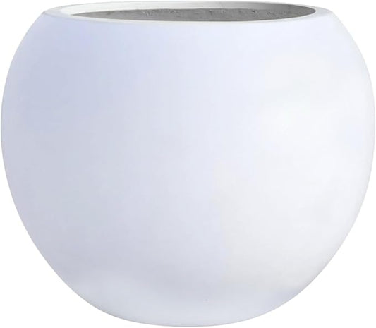12.8" H x 16" D Globo Fiberstone Round Planter with Drainage Hole, Weather Resistant, Smooth Finish, Planters for Indoor Plants & Outdoor, 2 Extra Coco Mats (White, 10.7" Pot Opening)