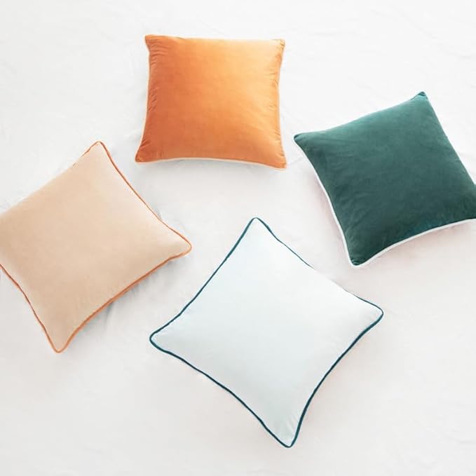 MONDAY MOOSE Decorative Throw Pillow Covers Cushion Cases, Set of 4 Soft Velvet Modern Double-Sided Designs, Mix and Match for Home Decor, Pillow Inserts Not Included (16x16 inch, Orange/Green)