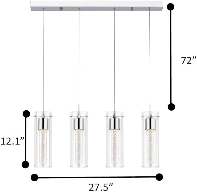 Alice 4-Light Chandelier Pendant Ceiling Light, Integrated Led and Bubble Glass, for Kitchen Island, Hallway, Entryway, Passway, Dining Room, Bedroom, Balcony Living Room