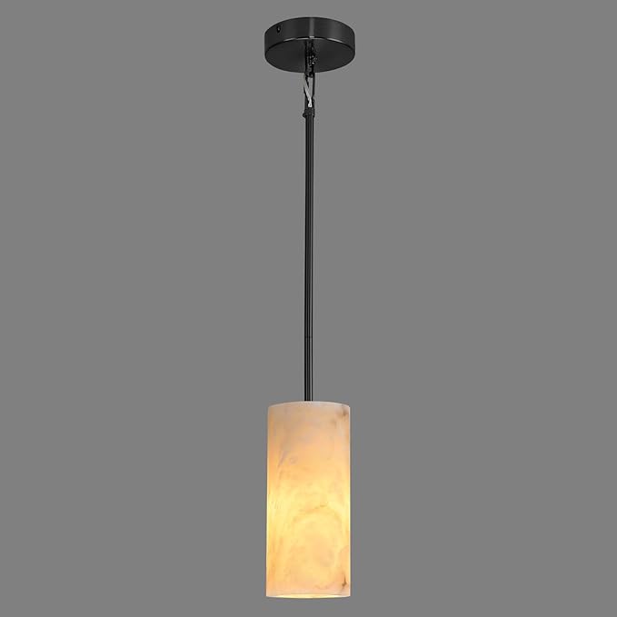 Alabaster Pendant Lights Kitchen Island, Modern Marble Pendant Lighting, Adjustable Black Pendant Lights Fixtures for Bedroom Bathroom Dinning Room(Include E12 Bulb)
