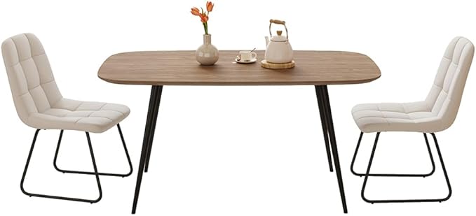 47.2'' Dining Table Set for 2,Modern Wood Dining Table,Leather Dining Chairs 2,Table and Chairs Set of 2,Ideal for Kitchen Dining Room (Walnut Color Table + 2 White Chairs)