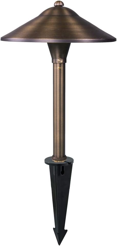 VOLT Max Spread 12V Solid Brass Mini Path Light (15" Tall, 9" Shade) for Low Voltage Landscape Lighting on Outdoor Pathway, Walkway, Garden, Driveway or Patio