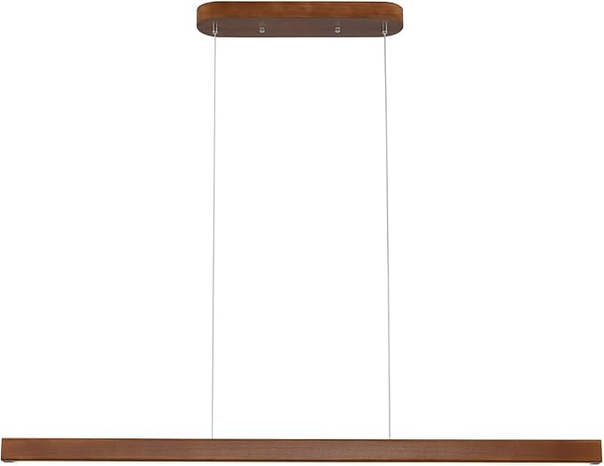 39 Inch Wood Linear Pendant Light Dimmable LED Kitchen Island Lighting with Remote Adjustable Hanging Chandelier for Dining Room Bar Pool Table 24W Modern Farmhouse Fixture Walnut Color