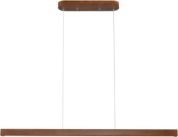31 Inch Wood Linear Pendant Light Dimmable LED Kitchen Island Lighting with Remote Adjustable Hanging Chandelier for Dining Room Bar Pool Table 19W Modern Farmhouse Fixture Walnut Color