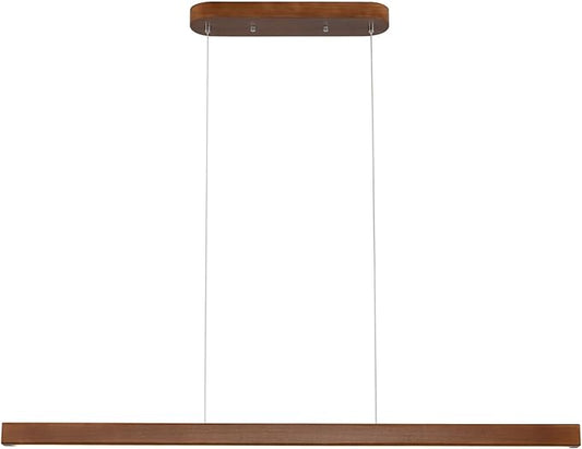 31 Inch Wood Linear Pendant Light Dimmable LED Kitchen Island Lighting with Remote Adjustable Hanging Chandelier for Dining Room Bar Pool Table 19W Modern Farmhouse Fixture Walnut Color