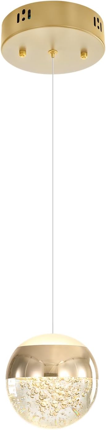 Pendant Lighting for Kitchen Island,1-Light Crystal Globe Chandelier,Gold Mini Globe Ceiling Hanging Light Fixture for Living Room Bedroom Kitchen