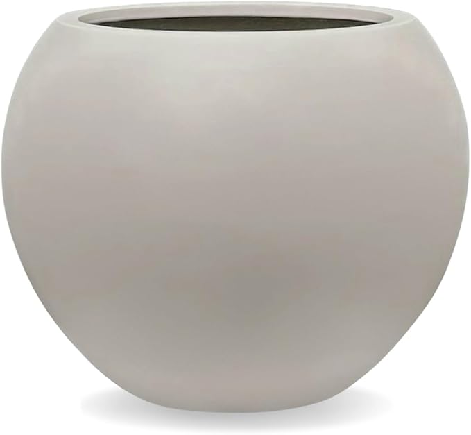 9.7" H x 12" D Globo Fiberstone Round Planter with Drainage Hole, Weather Resistant, Smooth Finish, Planters for Indoor Plants & Outdoor, 2 Extra Coco Mats (Taupe, 7.8" Pot Opening)