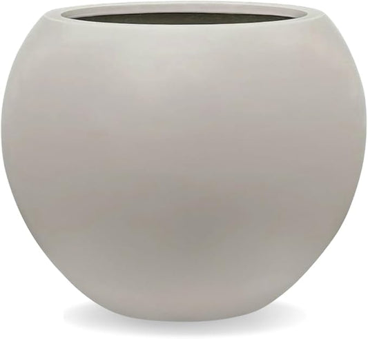 9.7" H x 12" D Globo Fiberstone Round Planter with Drainage Hole, Weather Resistant, Smooth Finish, Planters for Indoor Plants & Outdoor, 2 Extra Coco Mats (Taupe, 7.8" Pot Opening)