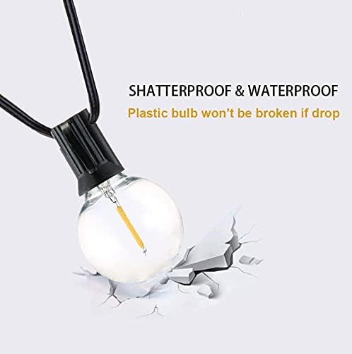 Outdoor String Lights 50FT G40 LED Globe Bulbs - Shatterproof, Connectable, Waterproof - 27 Bulbs (2 Extra), 25 E12 Hanging Lights for Patio, Bistro, Pergola, Gazebo