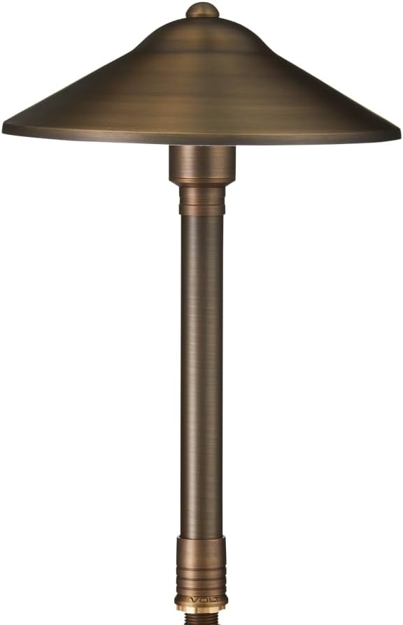 VOLT Max Spread 12V Solid Brass Mini Path Light (15" Tall, 9" Shade) for Low Voltage Landscape Lighting on Outdoor Pathway, Walkway, Garden, Driveway or Patio