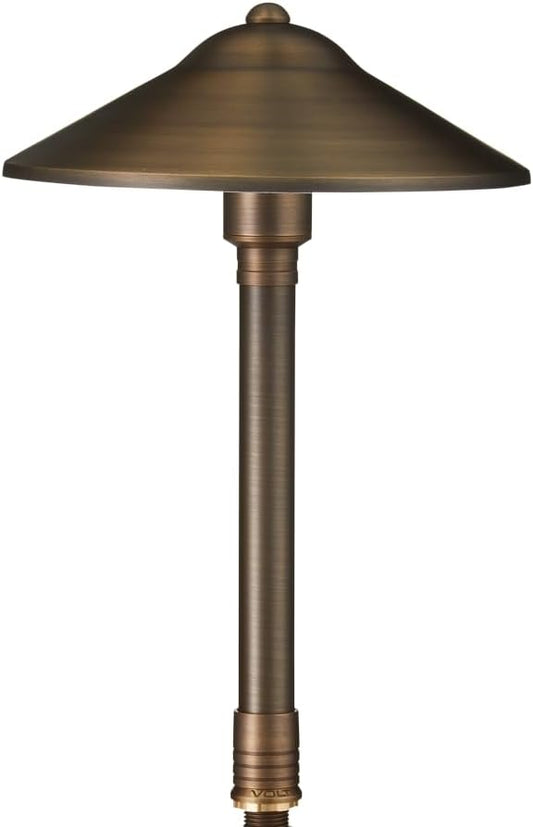 VOLT Max Spread 12V Solid Brass Mini Path Light (15" Tall, 9" Shade) for Low Voltage Landscape Lighting on Outdoor Pathway, Walkway, Garden, Driveway or Patio