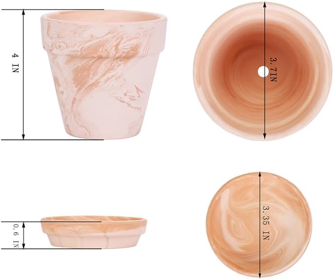 Fcacti 4 Inches Small White Mixed Terracotta Pots with Saucer, 6 Pack 4" Terra Cotta Planter with Drainage Holes,Small Clay Flower Pots for Plants,Succulents,Crafts,Wedding Favor