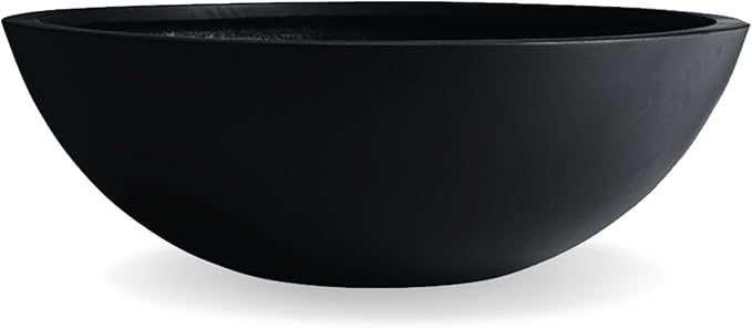 7.7" H x 22" D Round Bowl Fiberstone Planter for Succulent and Lotus, Drainage Hole, Weather Resistant for Indoor and Outdoor Use, Included 2 Extra Coco Mats (Black, 19.9" Pot Opening)